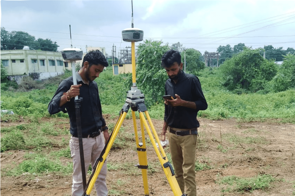 Survey engineers land and topographical surveying for environmental consultancy and soil testing.