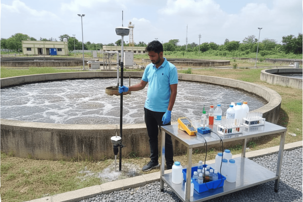 A sample of wastewater and/or effluents is examined by an engineer to assess its quality, level of treatment, and adherence to regulations.
