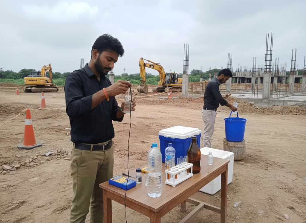 Engineer sampling water for for water and soil testing laboratory consultancy services